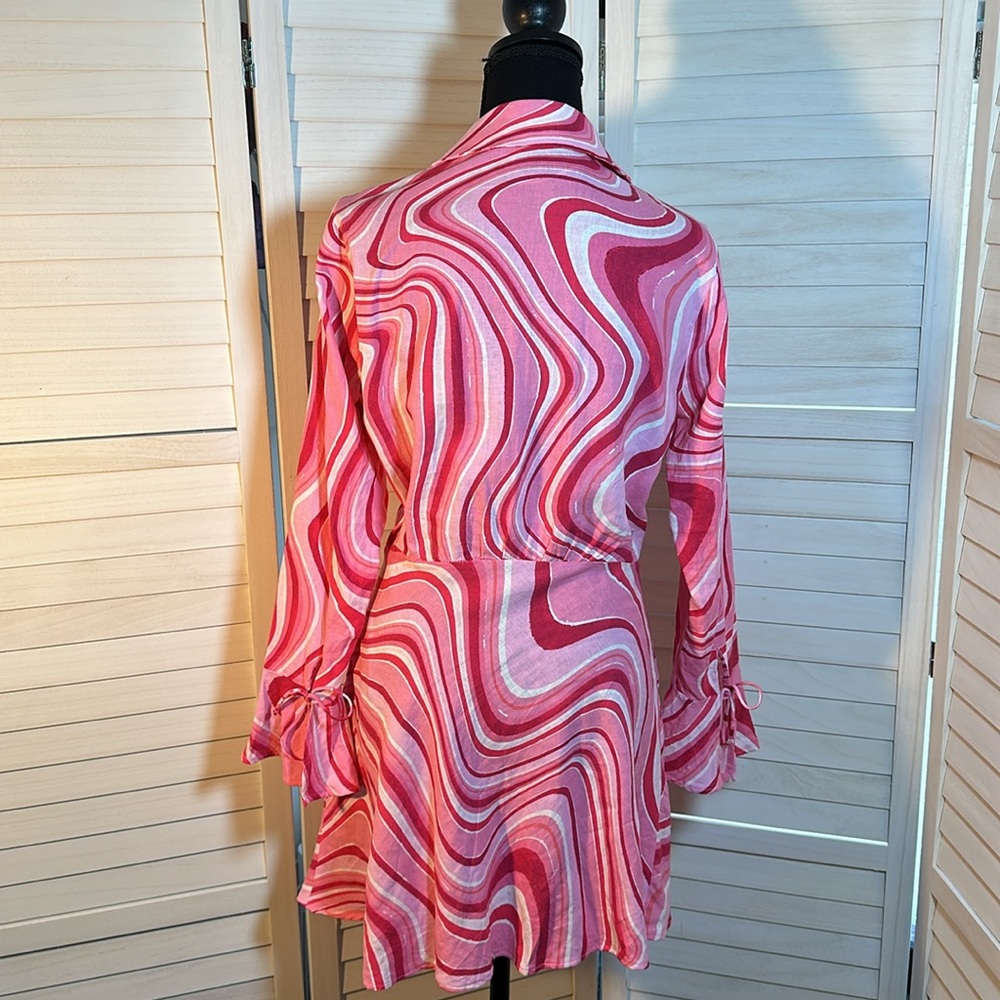 EUC Zara Linen-Blend Retro Pink and White Mini Dress - Picture 10 of 10